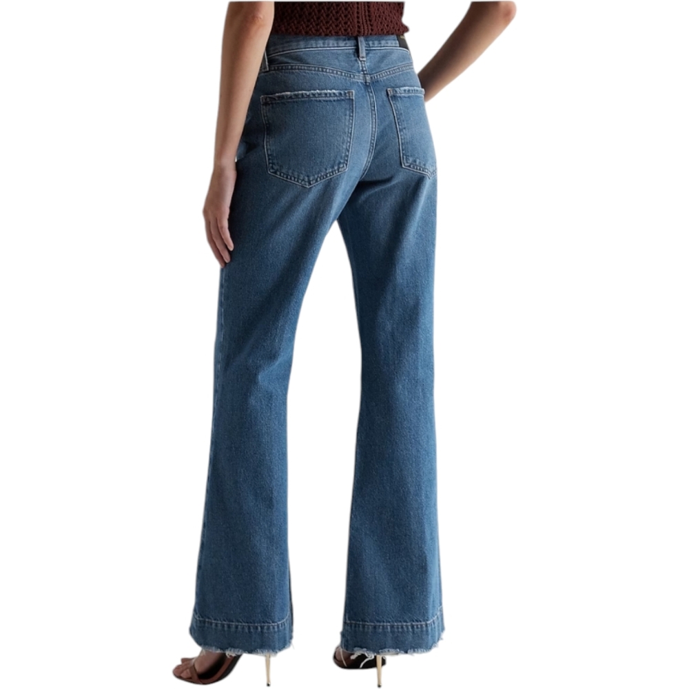 Express 70s Flare Jeans Womens 10R Mid Rise Raw Hem Medium Wash Denim - Picture 6 of 16
